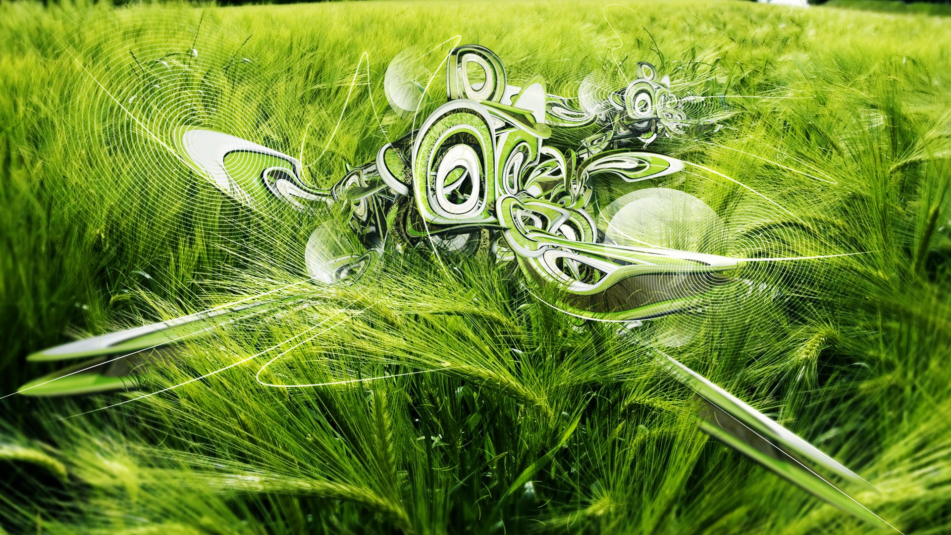 Green 3D Wheat for 1920 x 1080 HDTV 1080p resolution