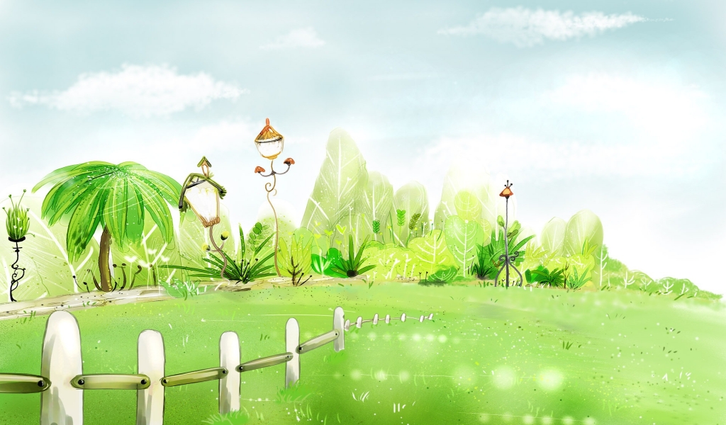 Green Garden with Flowers for 1024 x 600 widescreen resolution