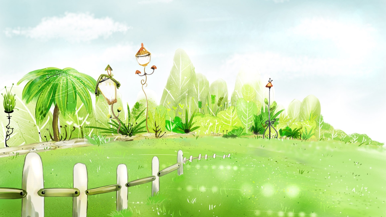 Green Garden with Flowers for 1280 x 720 HDTV 720p resolution
