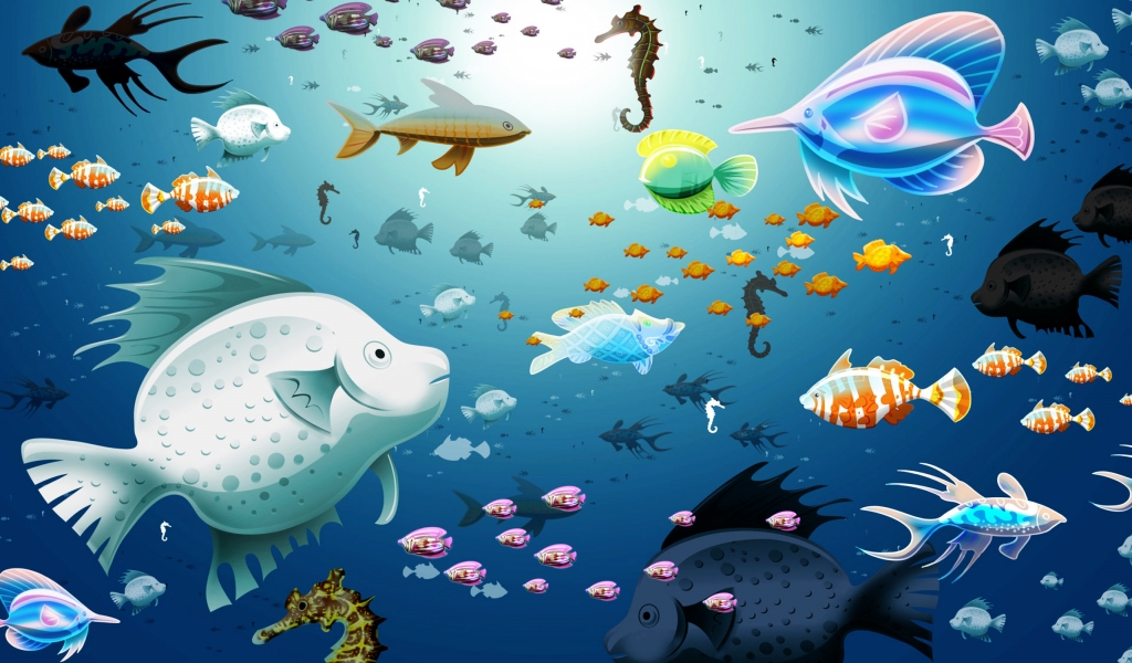 Happy Fish World for 1024 x 600 widescreen resolution