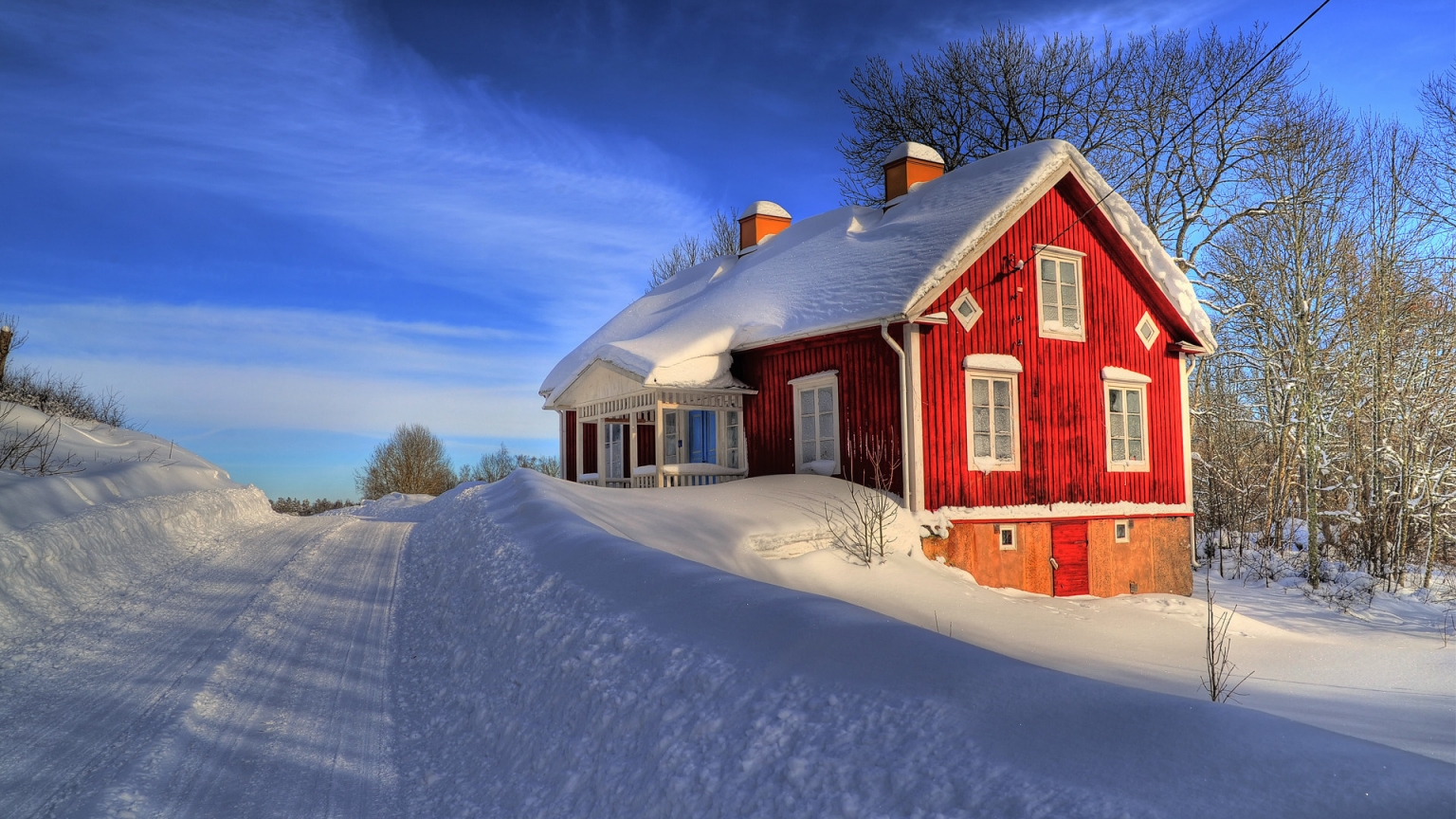 House Between Snow for 1536 x 864 HDTV resolution