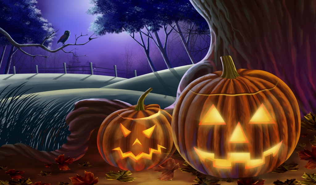 Illuminated Pumpkins for Halloween for 1024 x 600 widescreen resolution