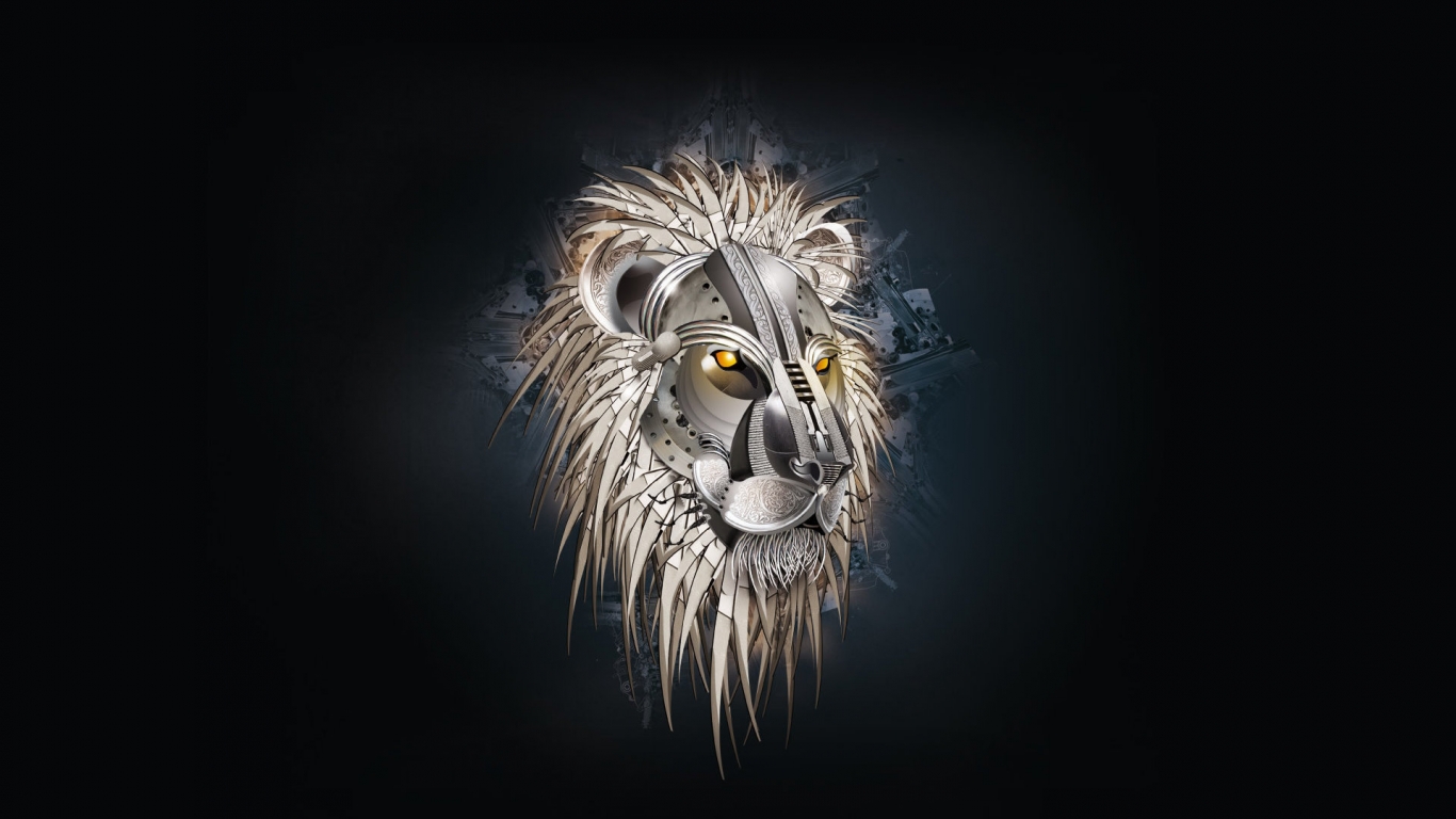 Lion head drawing for 1366 x 768 HDTV resolution