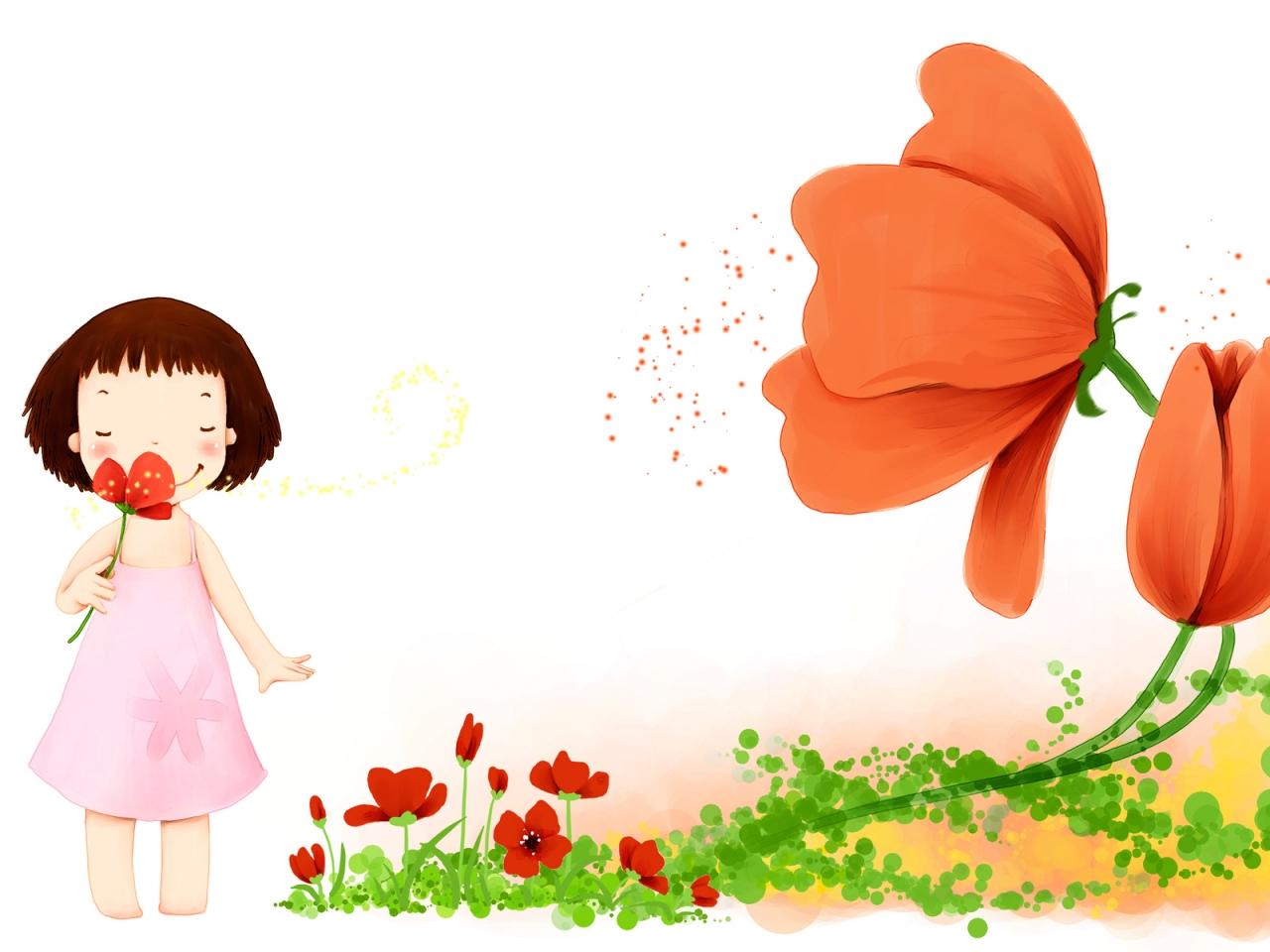 Little Girl with Flowers for 1280 x 960 resolution