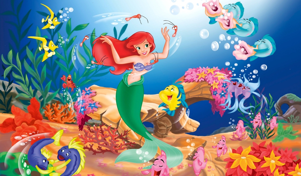 Little Mermaid Cartoon for 1024 x 600 widescreen resolution