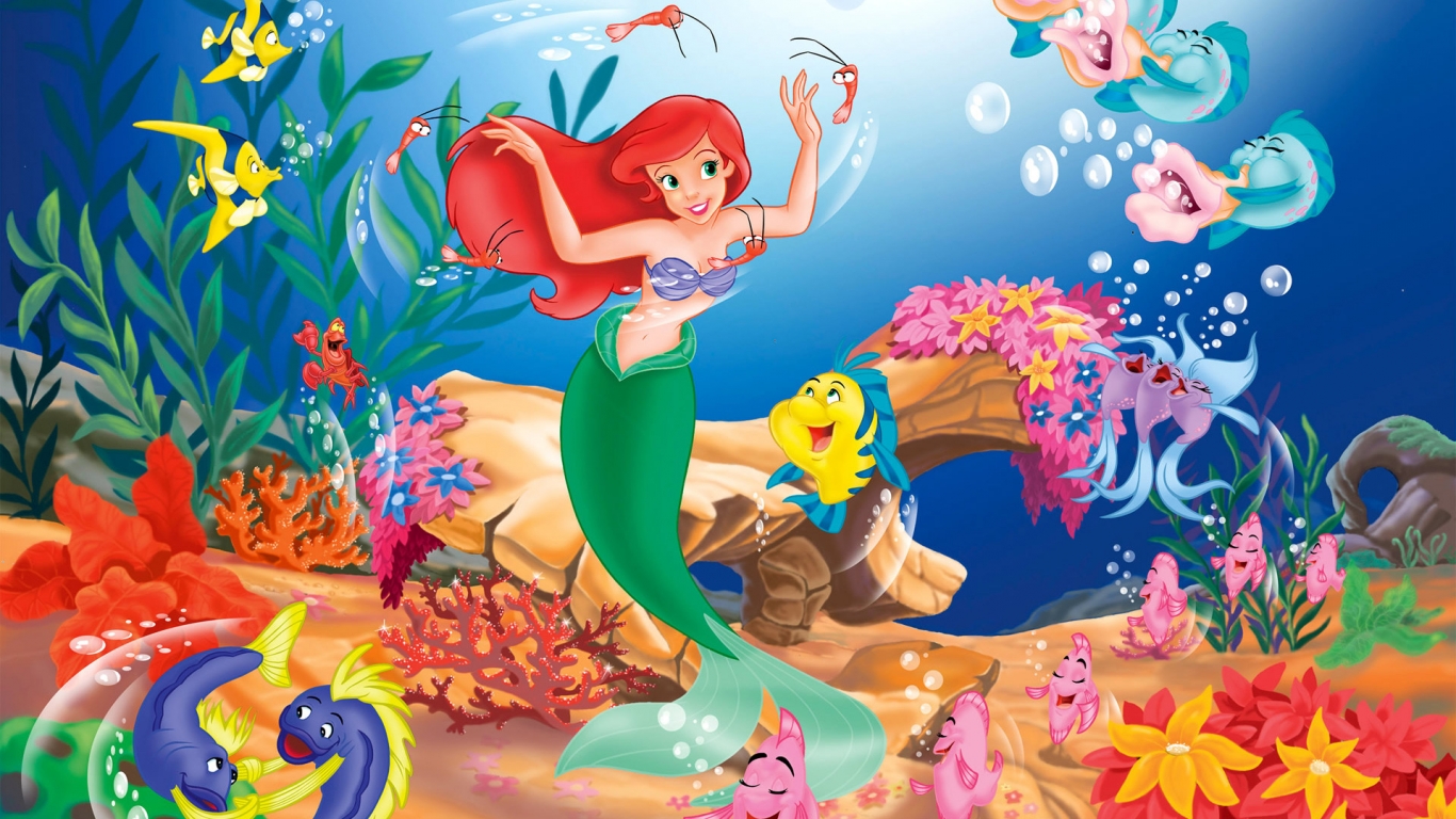 Little Mermaid Cartoon for 1366 x 768 HDTV resolution