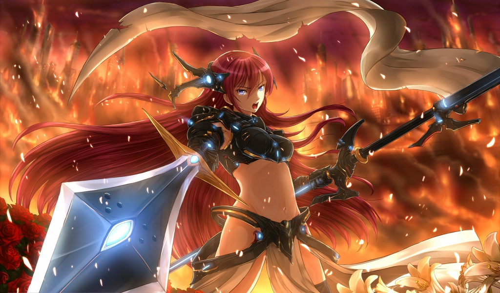 Megurine Luka in Fire for 1024 x 600 widescreen resolution