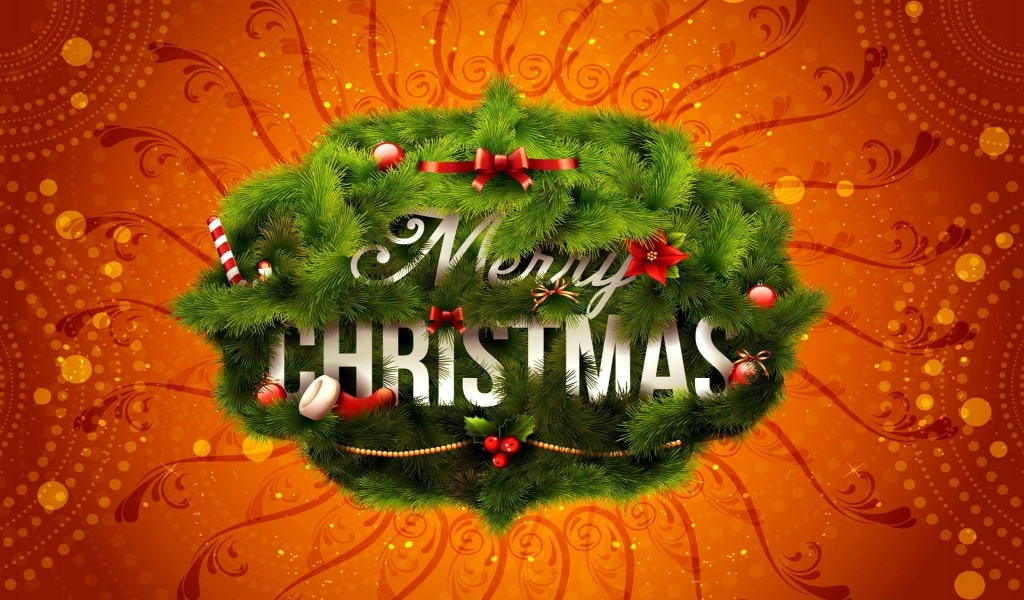 Merry Christmas Wreath for 1024 x 600 widescreen resolution
