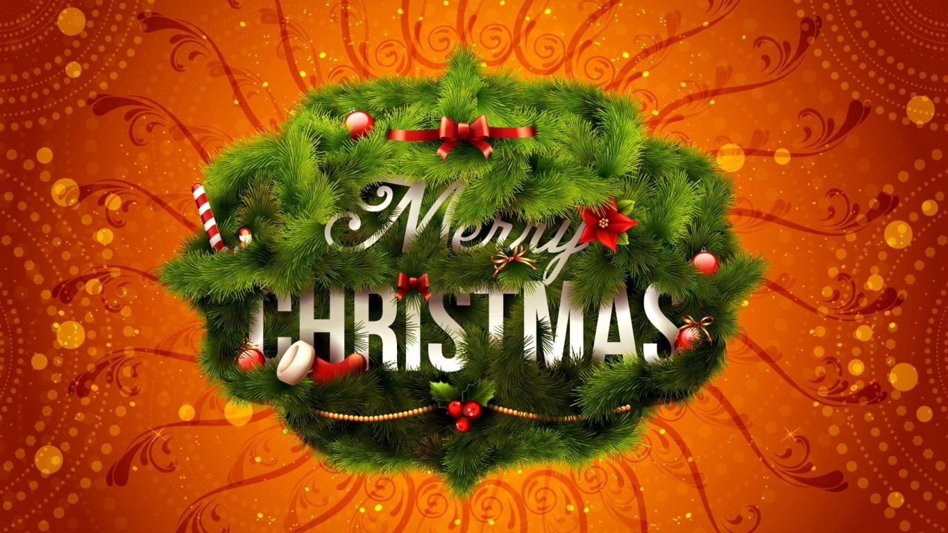 Merry Christmas Wreath for 1366 x 768 HDTV resolution