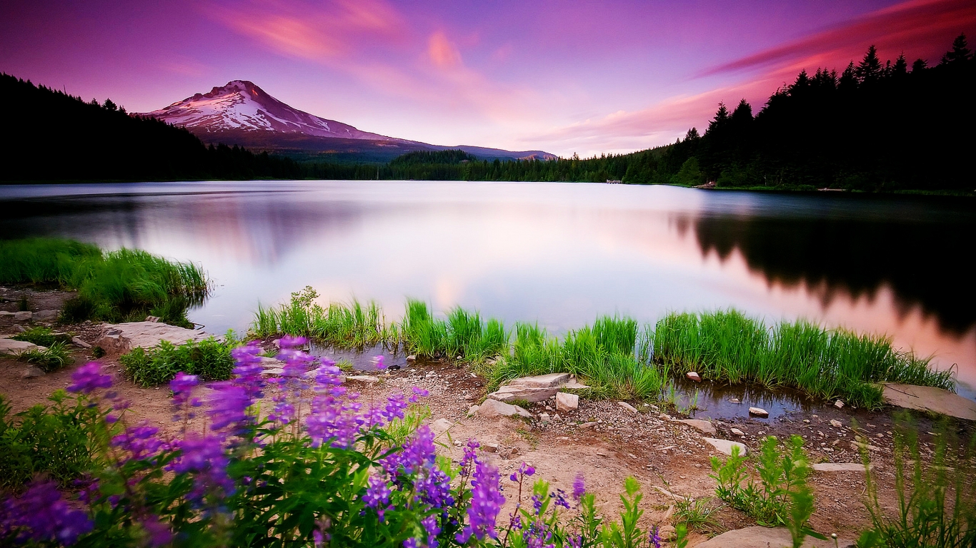 Mountain Lake and Sunset for 1366 x 768 HDTV resolution