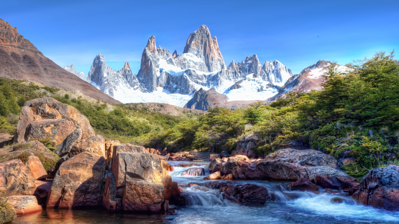 Mountains and River HDR for 1366 x 768 HDTV resolution