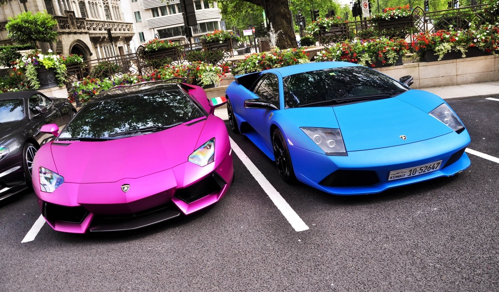 Pink and Blue Lamborghini for 1024 x 600 widescreen resolution
