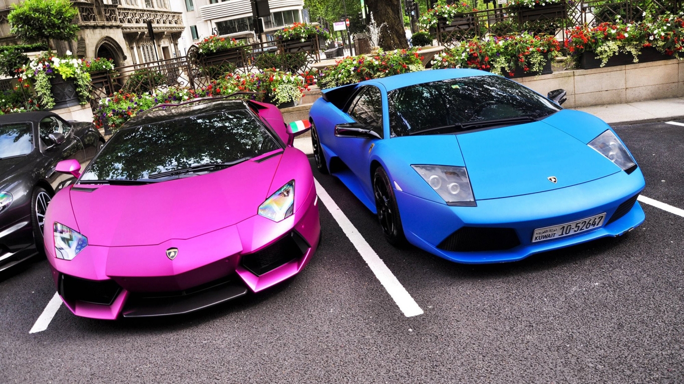 Pink and Blue Lamborghini for 1366 x 768 HDTV resolution