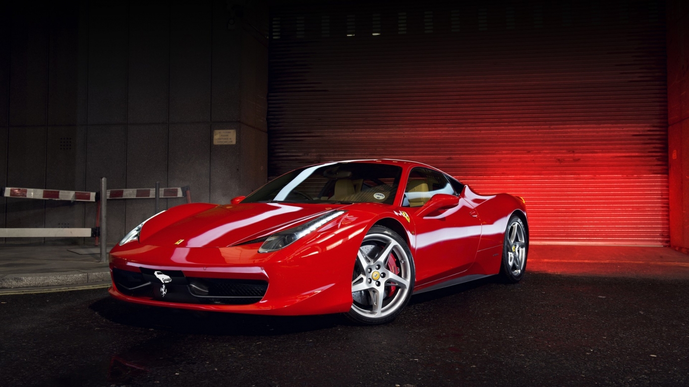 Red Ferrari 458 Italia for 1366 x 768 HDTV resolution