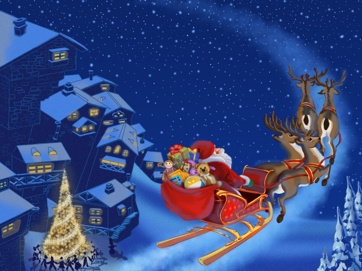 Santa Clause Flying for 1152 x 864 resolution