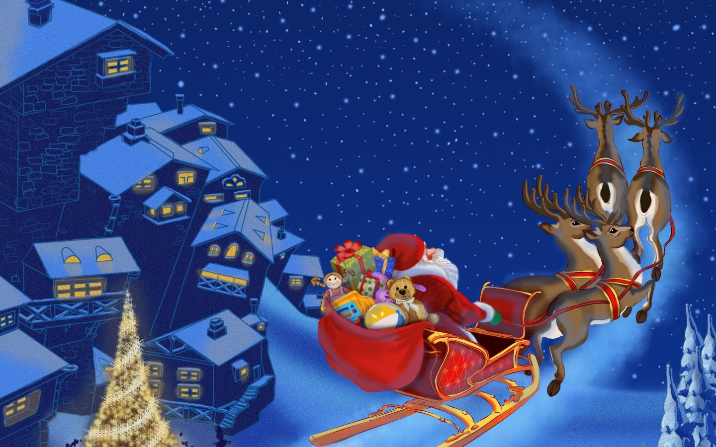 Santa Clause Flying for 1440 x 900 widescreen resolution