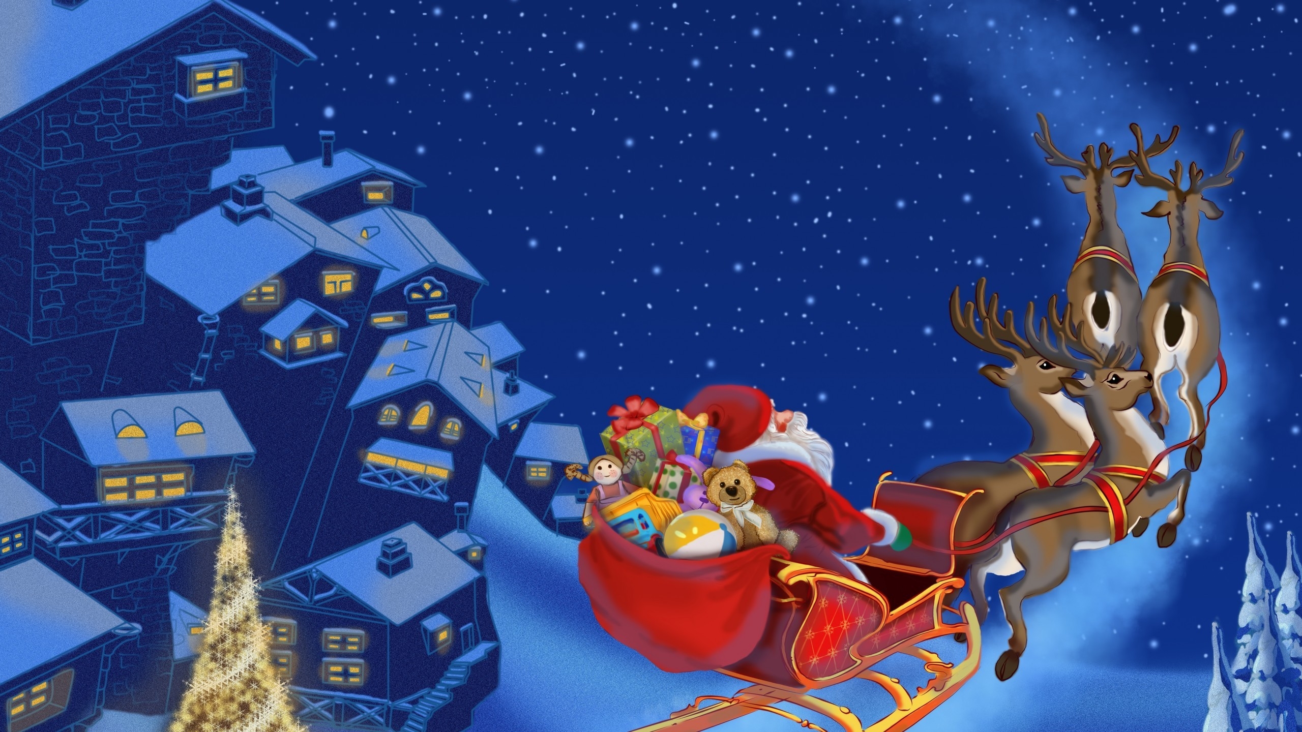 Santa Clause Flying for 2560x1440 HDTV resolution
