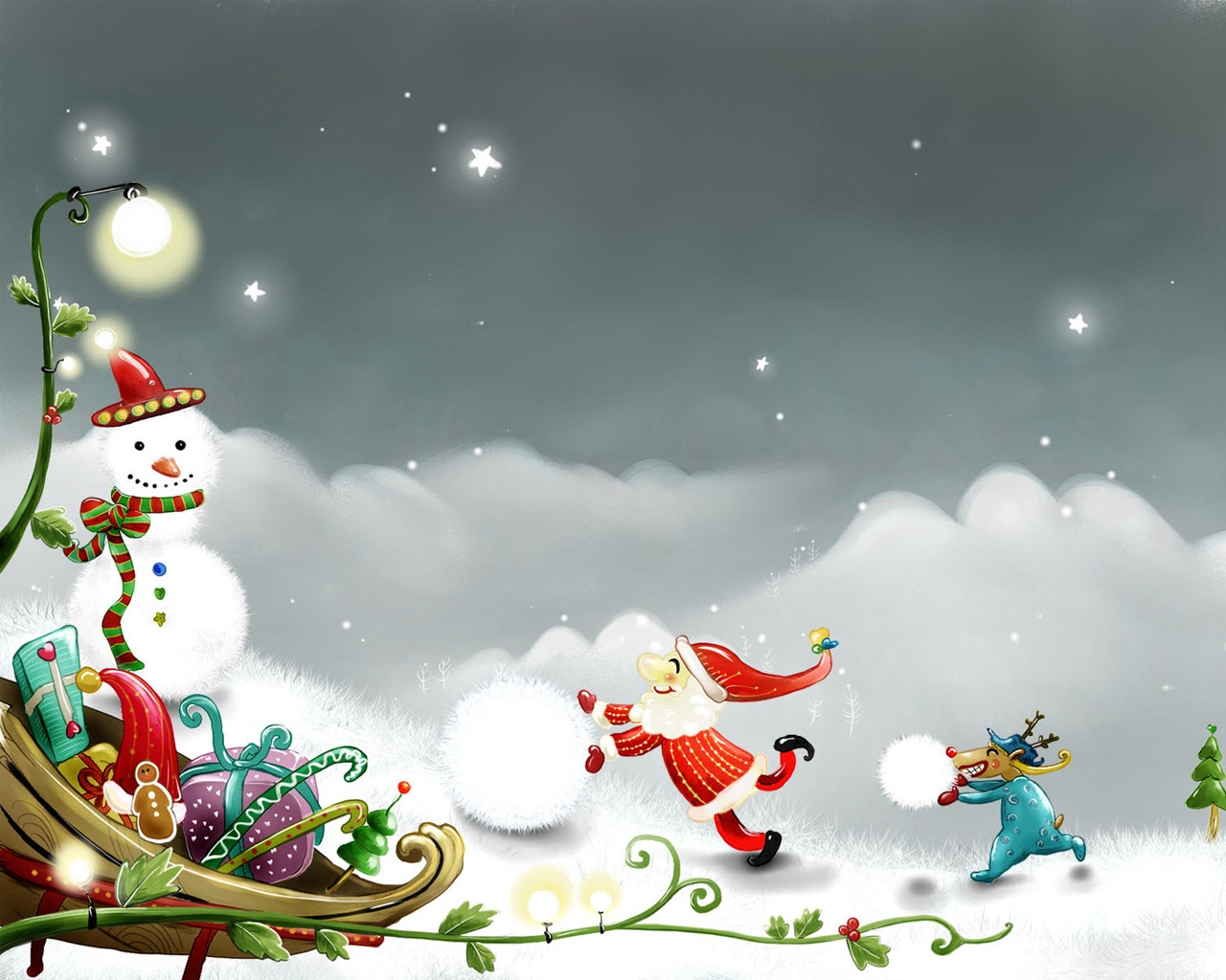 Snowman and Santa Claus for 1280 x 1024 resolution