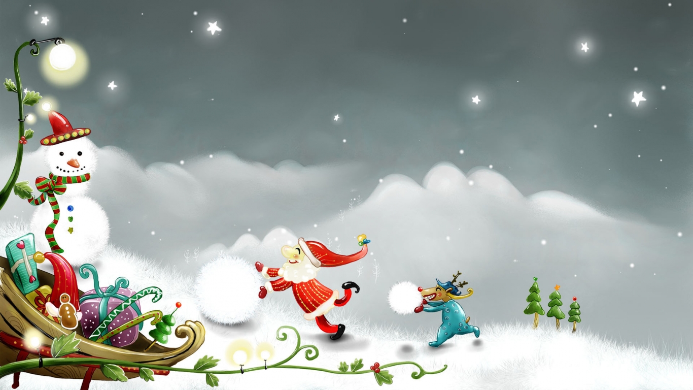 Snowman and Santa Claus for 1366 x 768 HDTV resolution