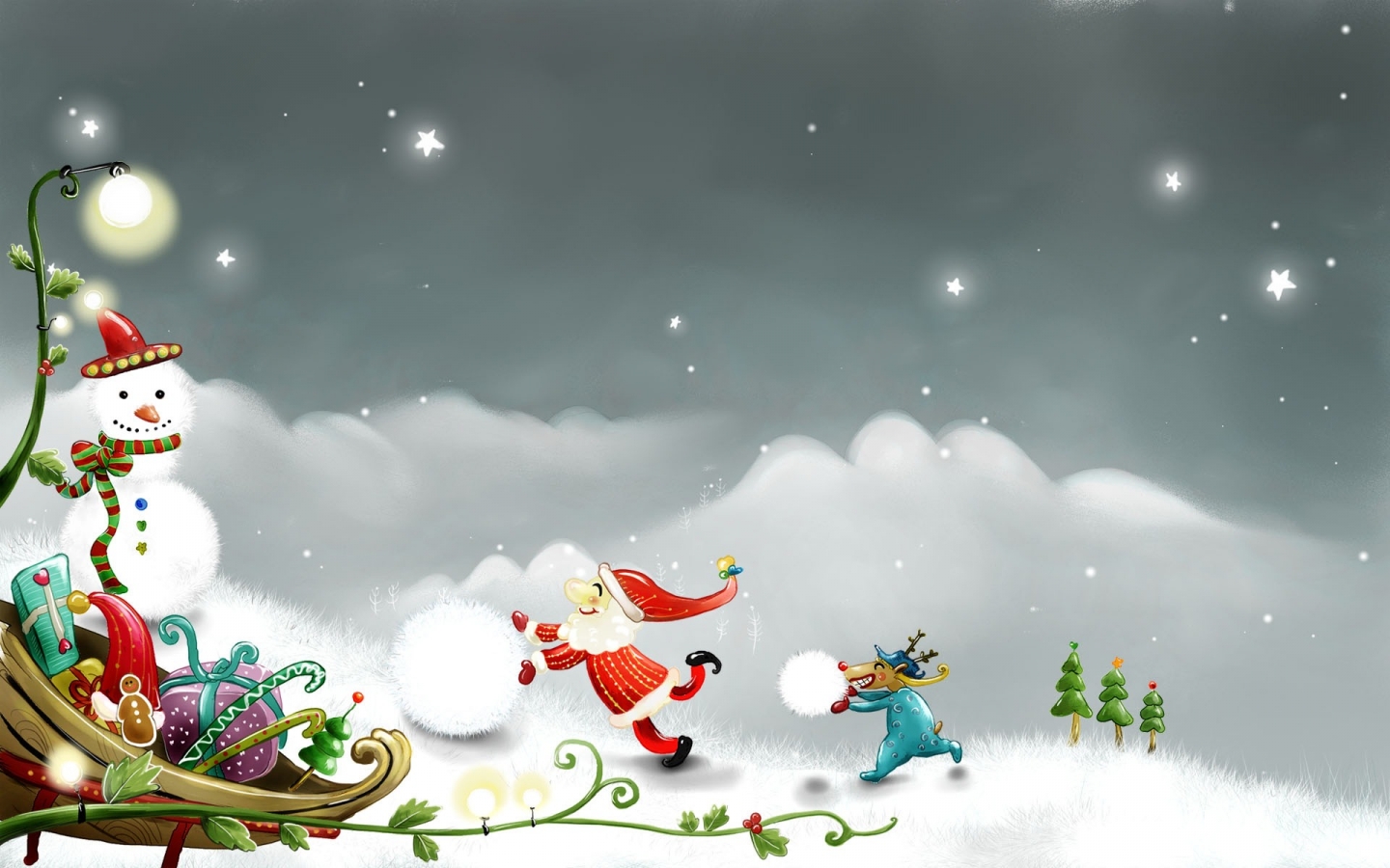 Snowman and Santa Claus for 1440 x 900 widescreen resolution