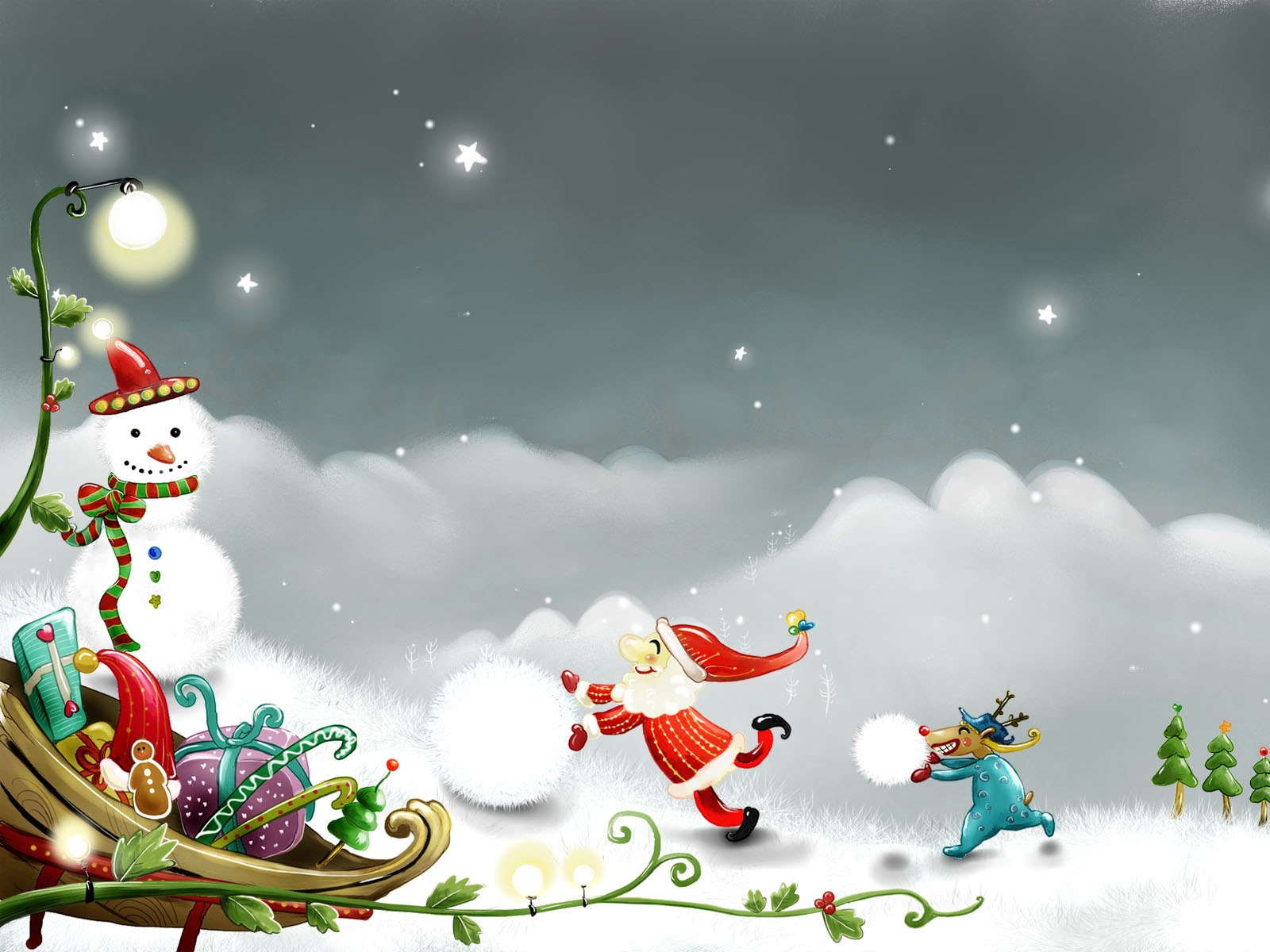 Snowman and Santa Claus for 1600 x 1200 resolution