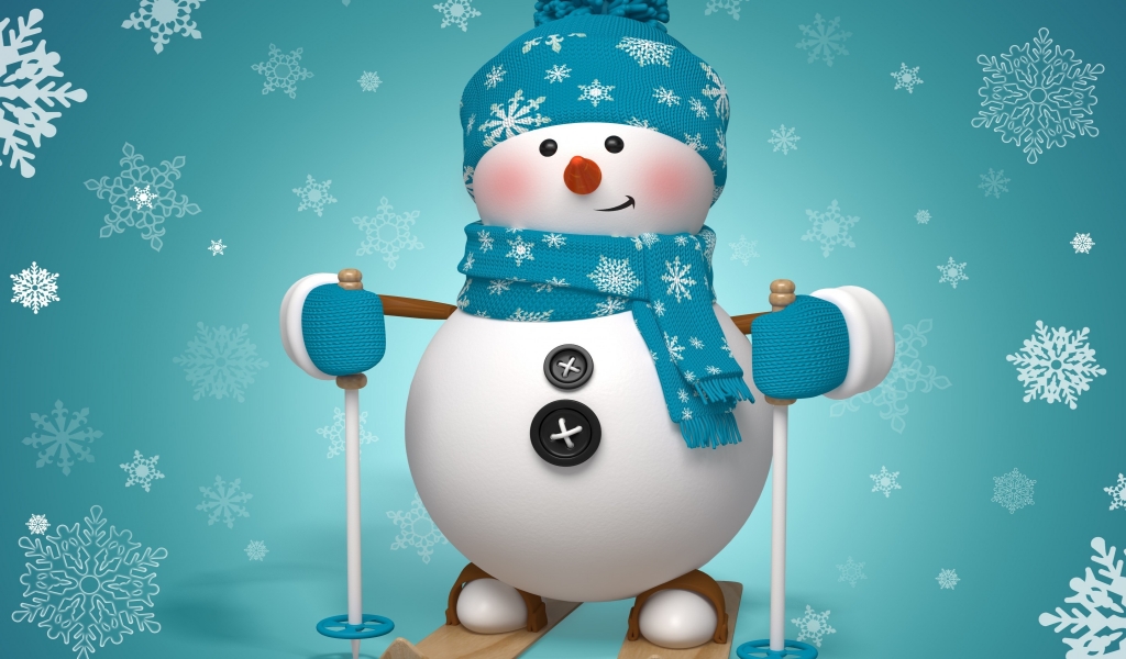 Snowman Ready to Ski for 1024 x 600 widescreen resolution