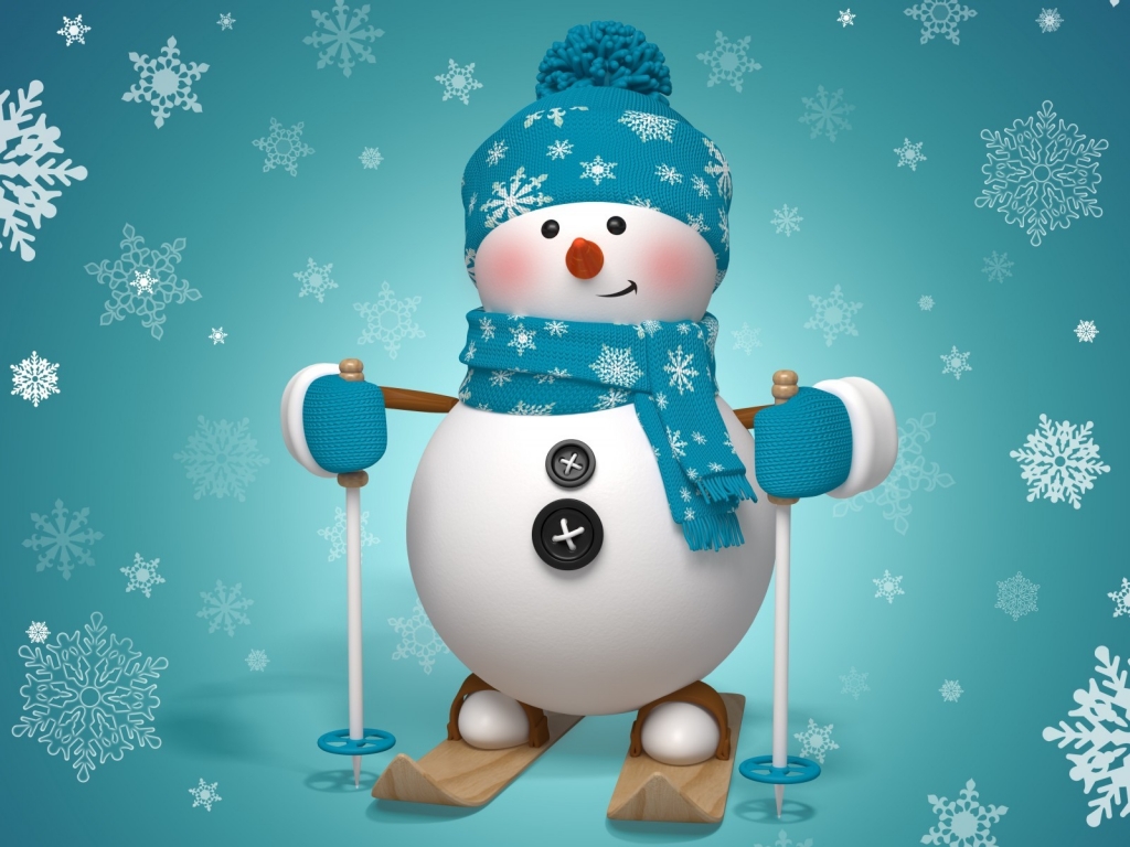 Snowman Ready to Ski for 1024 x 768 resolution