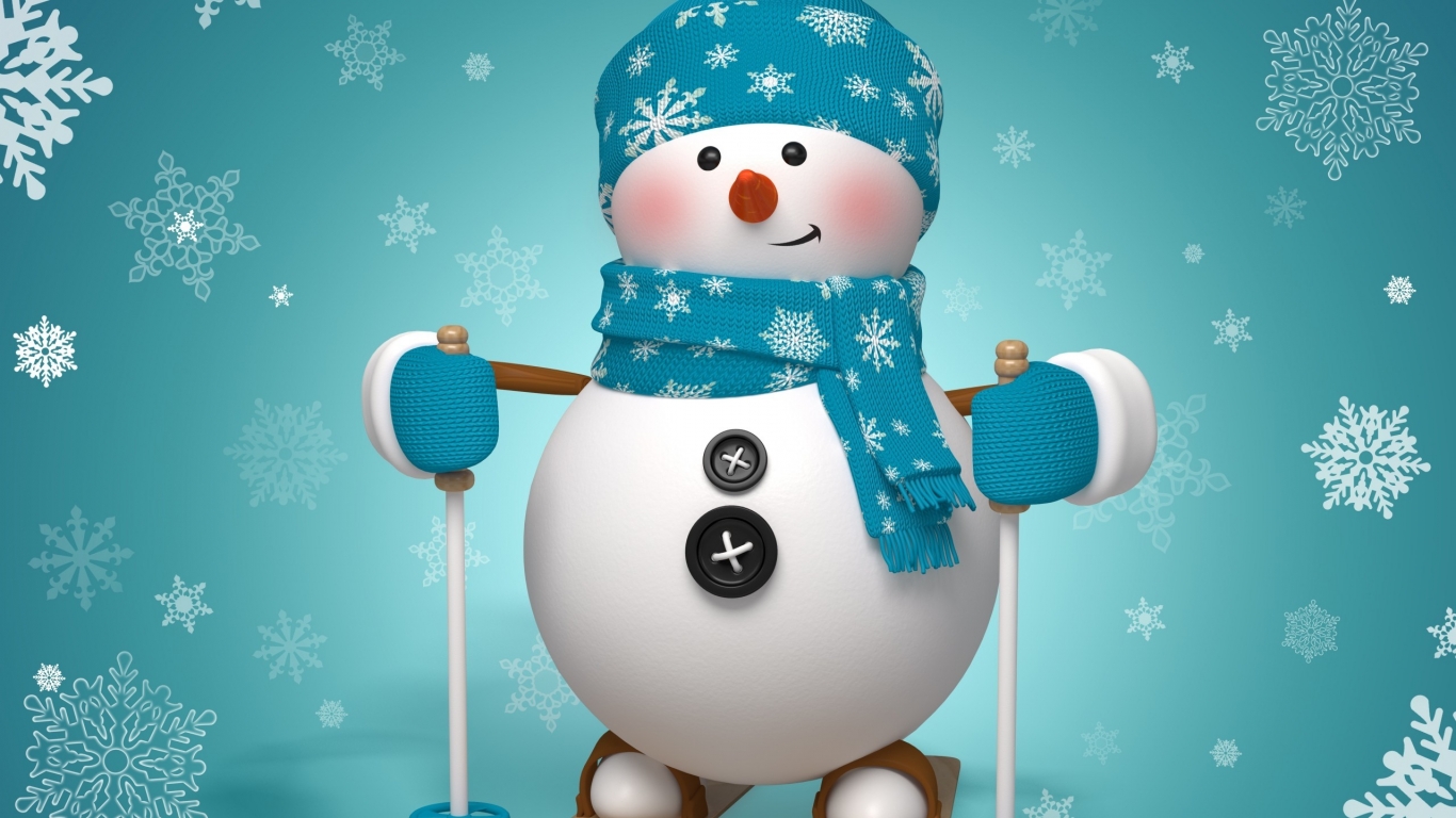 Snowman Ready to Ski for 1366 x 768 HDTV resolution