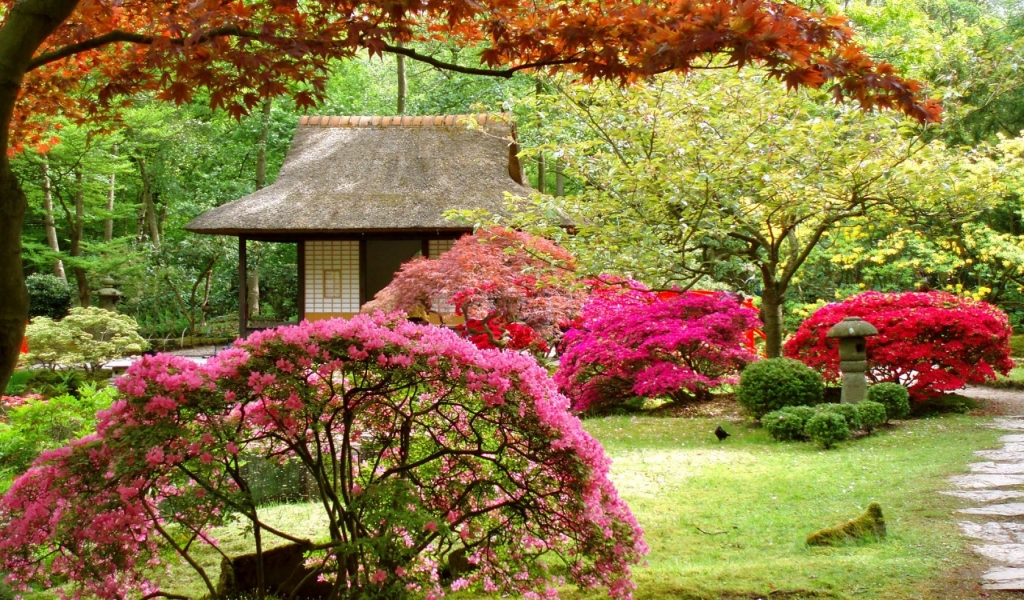 Spring Japanese Garden for 1024 x 600 widescreen resolution