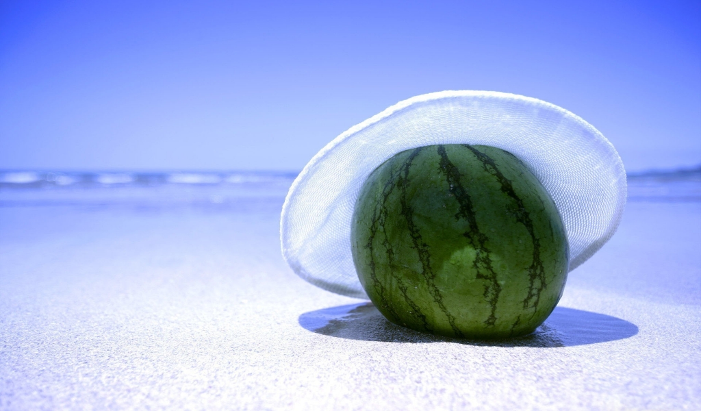 Watermelon on the beach for 1024 x 600 widescreen resolution