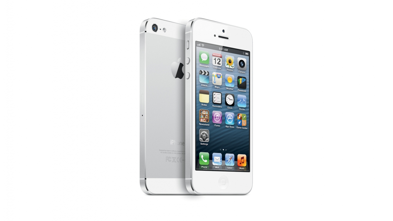 White iPhone 5 for 1366 x 768 HDTV resolution