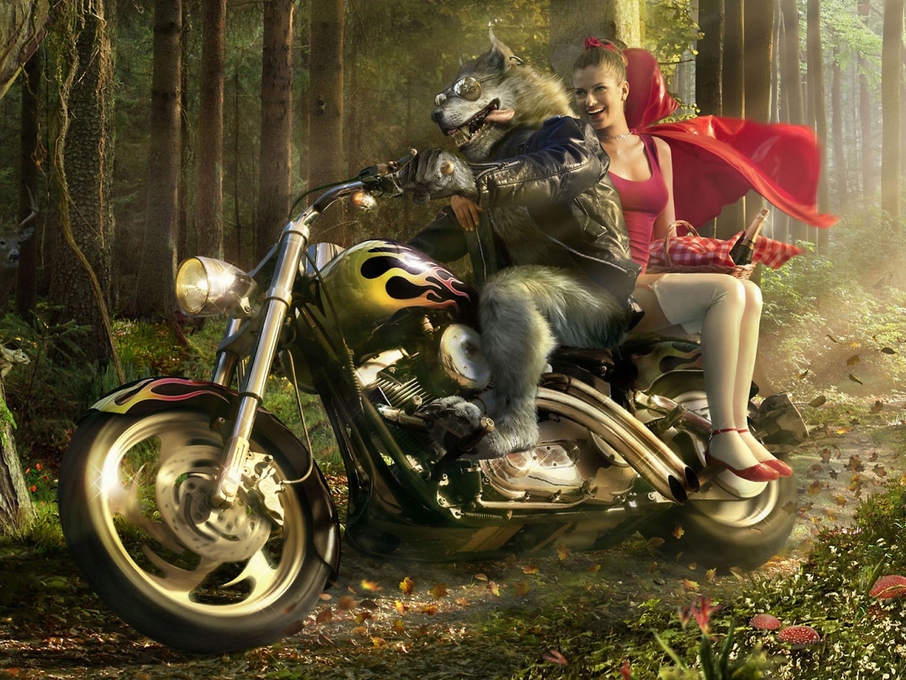 Wolf Biker and Little Red Riding Hood for 1280 x 960 resolution