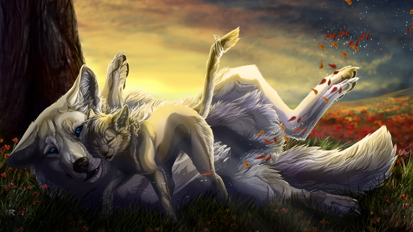 Wolf Family for 1366 x 768 HDTV resolution
