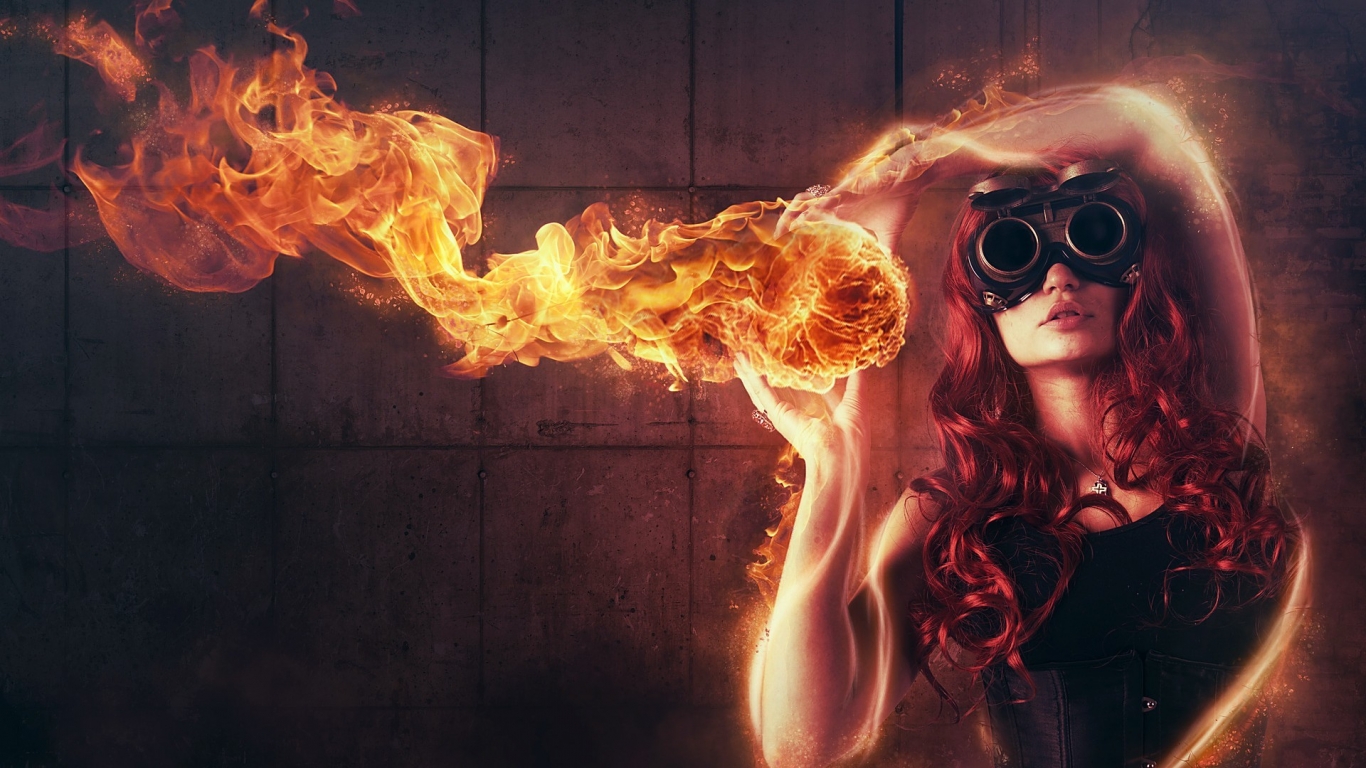 Woman Playing with Fire for 1366 x 768 HDTV resolution